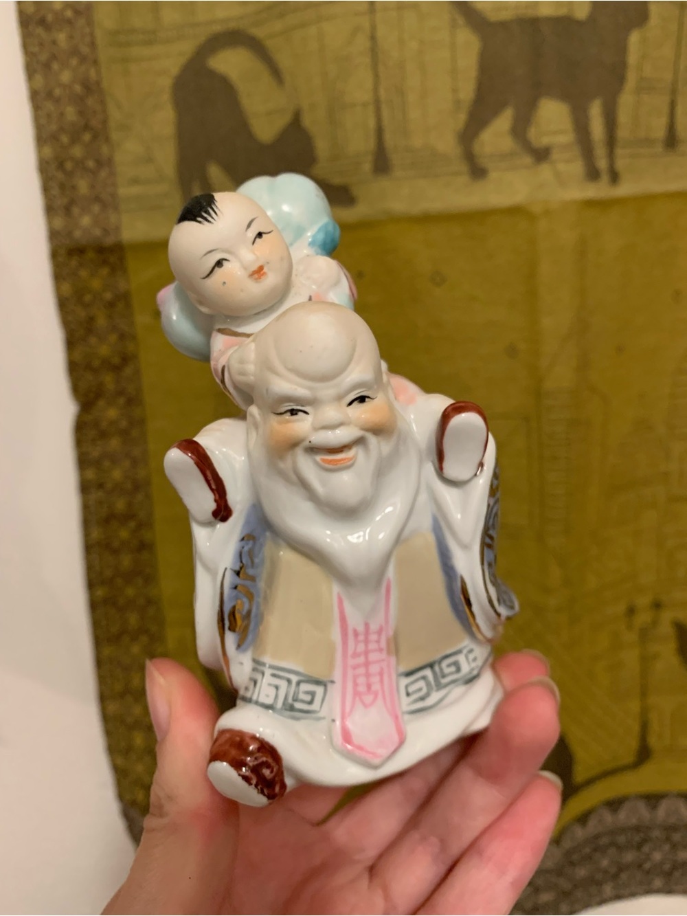 Vintage Porcelain SHOU XING Longevity Figurine - Carrying Boy & Peach